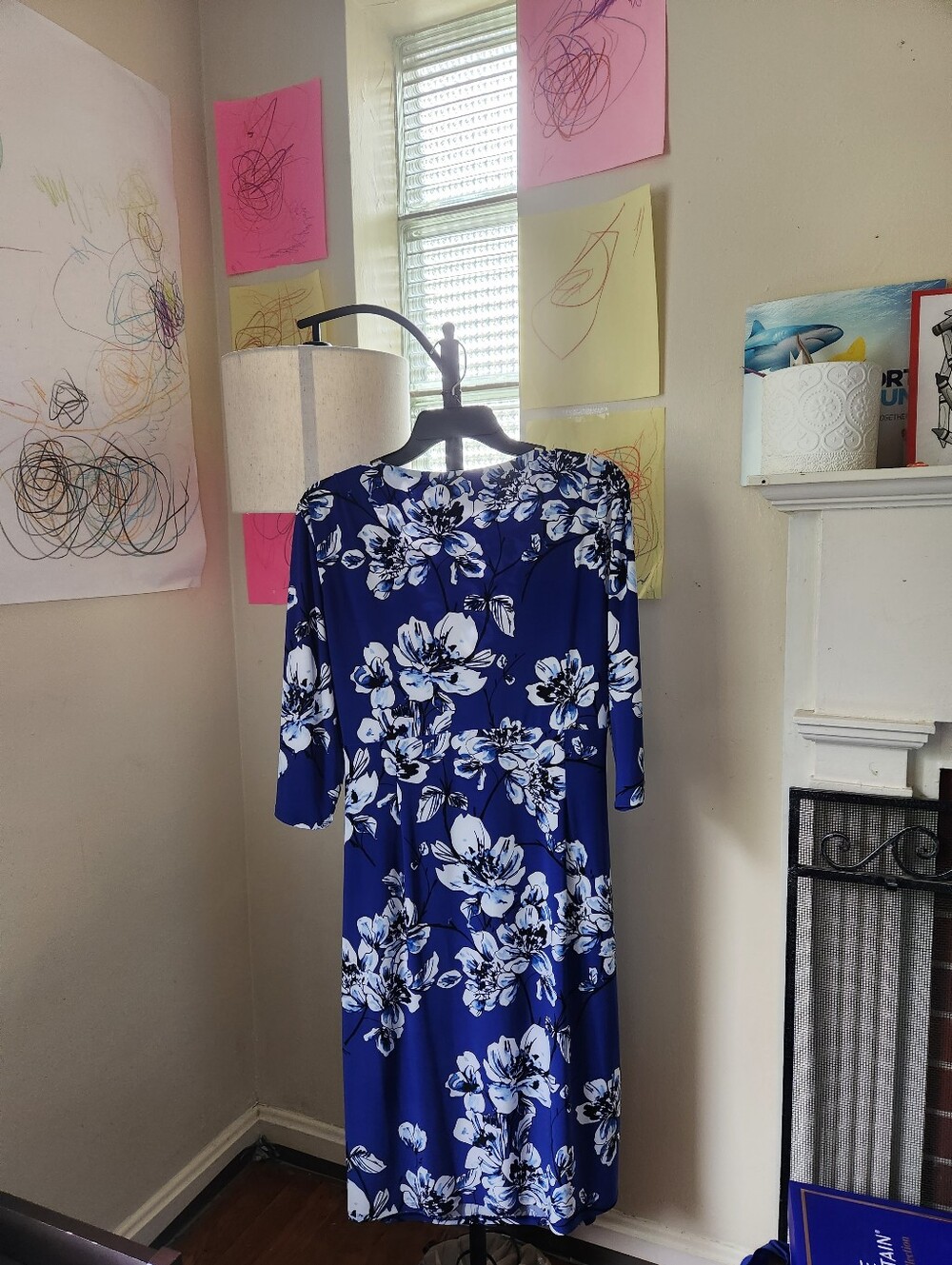 Ralph Lauren Royal Blue Midi Dress with White Floral Print